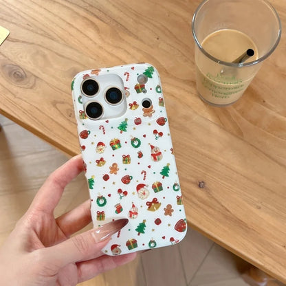 Cute Christmas Cartoon Santa Claus Gingerbread Man Wishing Tree Sparkling Phone Case For iPhone