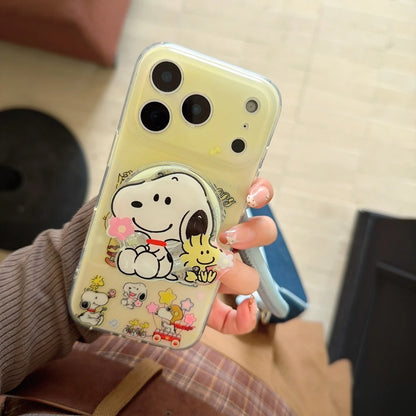 Snoopy Charlie Brown Cute Cartoon Magnetic Holder Magsafe Wireless Charge Phone Case For iPhone