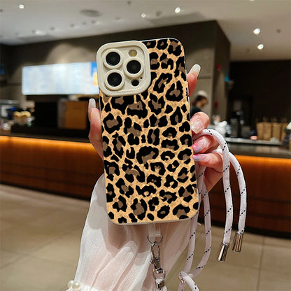 Brown Leopard Lanyard Strap Phone Case For iPhone