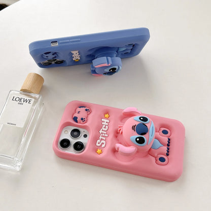 Cute 3D Stitch Head Grip Holder Phone Case For iPhone