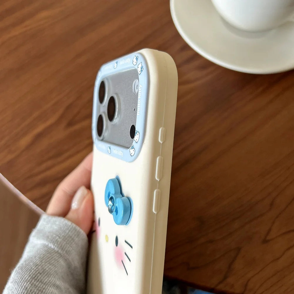Korean Cute Cartoon Silicone Sanrio 3D Bow Print Kitty Phone Case For iPhone