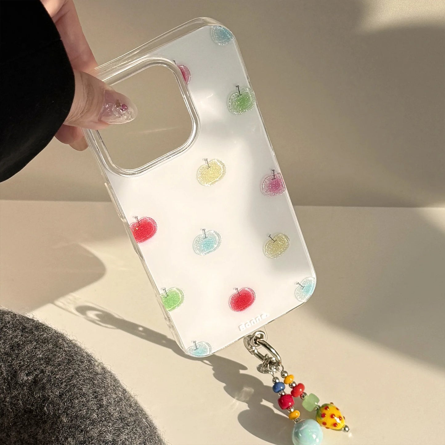 Korean Colorful Apple Glitter Phone Case Pendant For iPhone