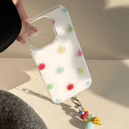 Korean Colorful Apple Glitter Phone Case Pendant For iPhone