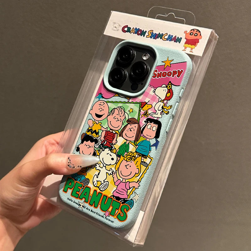 Lovely Cartoon ASnoopy Imitation Leather Phone Case For iPhone