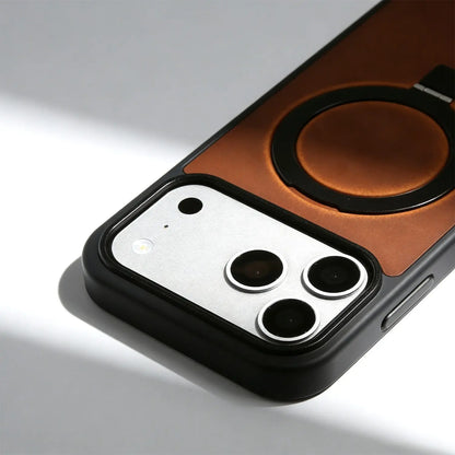 Magnetic Rotating Bracket Genuine Leather Phone Case For iphone