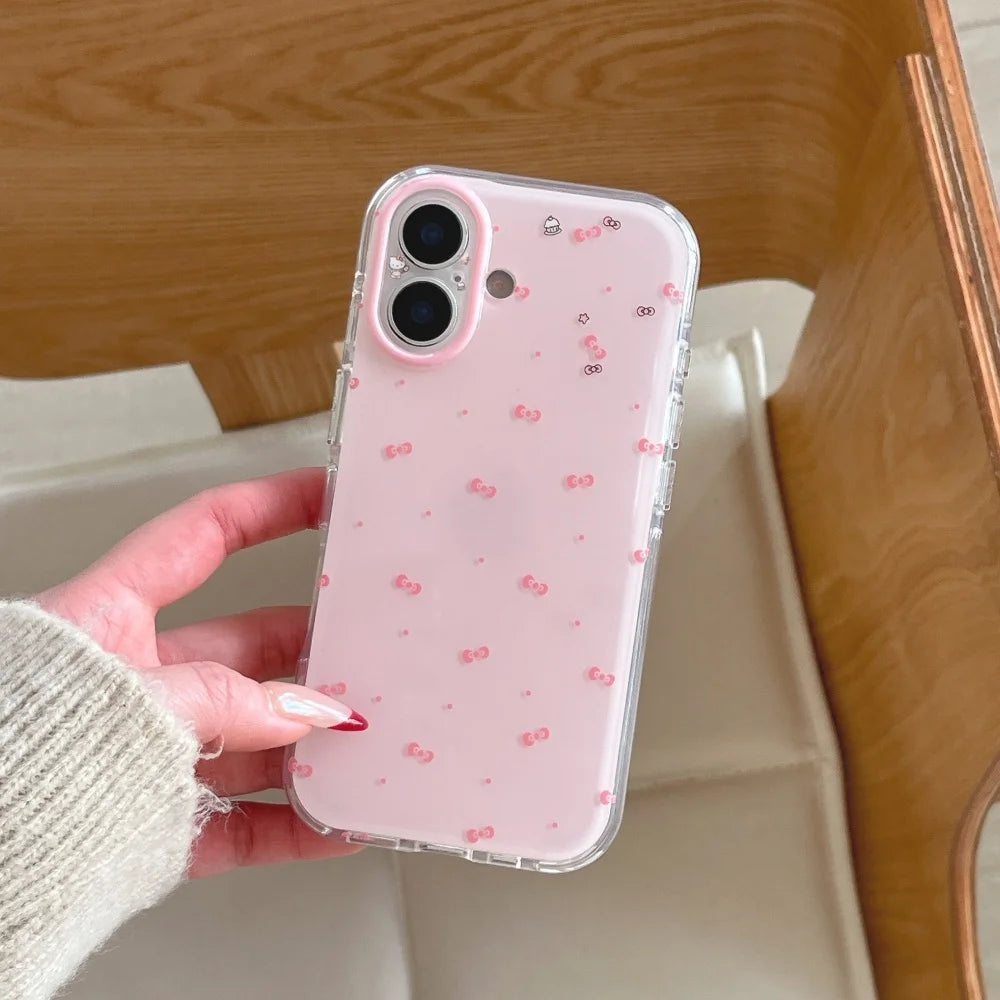 Pink Full Screen Bow Kitty Cat Phone Case For iPhone