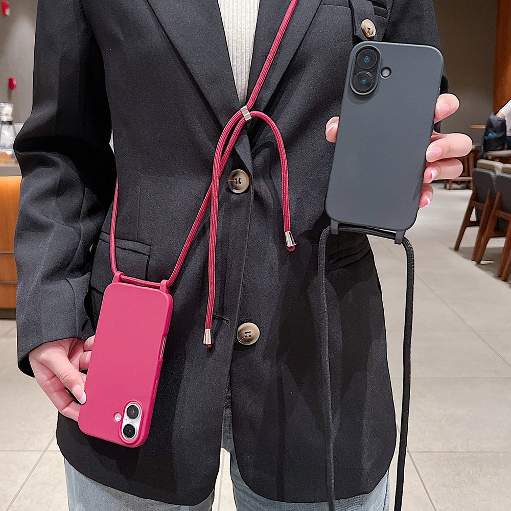 Crossbody Lanyard Matte Silicone Phone Case For iPhone