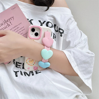 3D Love Heart Wrist Strap Phone Case For iPhone