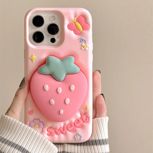 Cartoon Strawberry Hand Grip Holder Soft Silicone Phone Case