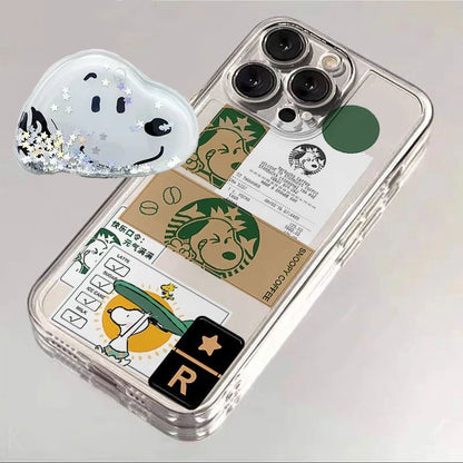 Cute Cartoon Snoopy Coffee Clear Phone Case For iPhone