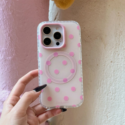 Fashion Simple Pink Polka Dot Magnetic Phone Case For iPhone