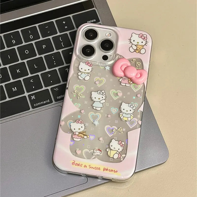 Hello Kitty Bow Kawaii Big Phone Case For iPhone