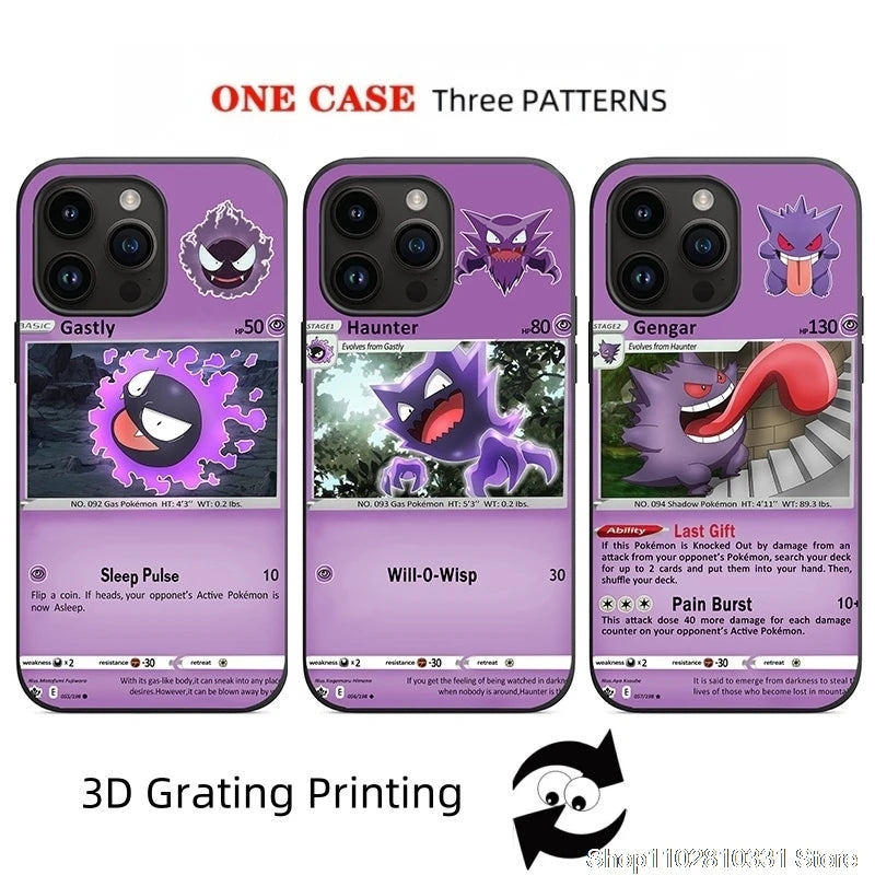 3D Grating Card Pokemon Gengar Phone Case For iPhone