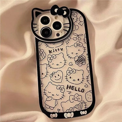 Hello Kitty Line Makeup Mirror Phone Case For iPhone