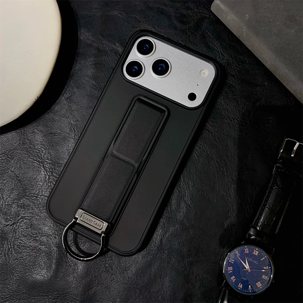 Metal Ring Wrist Strap Bracket Phone Case For iPhone
