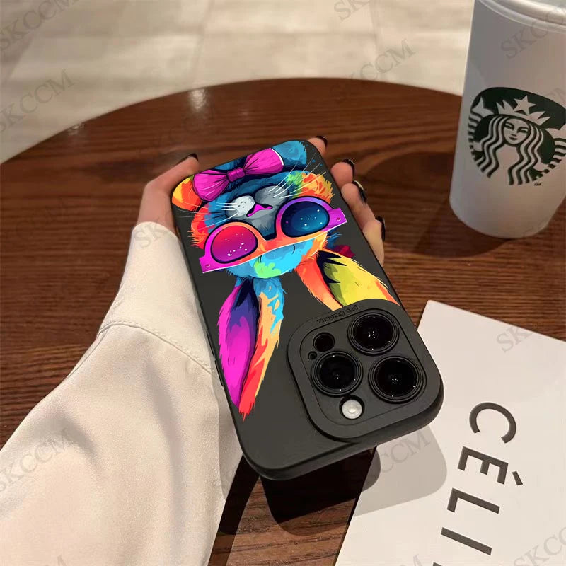 Cute Colorful Rabbit Silicone Phone Case For iPhone