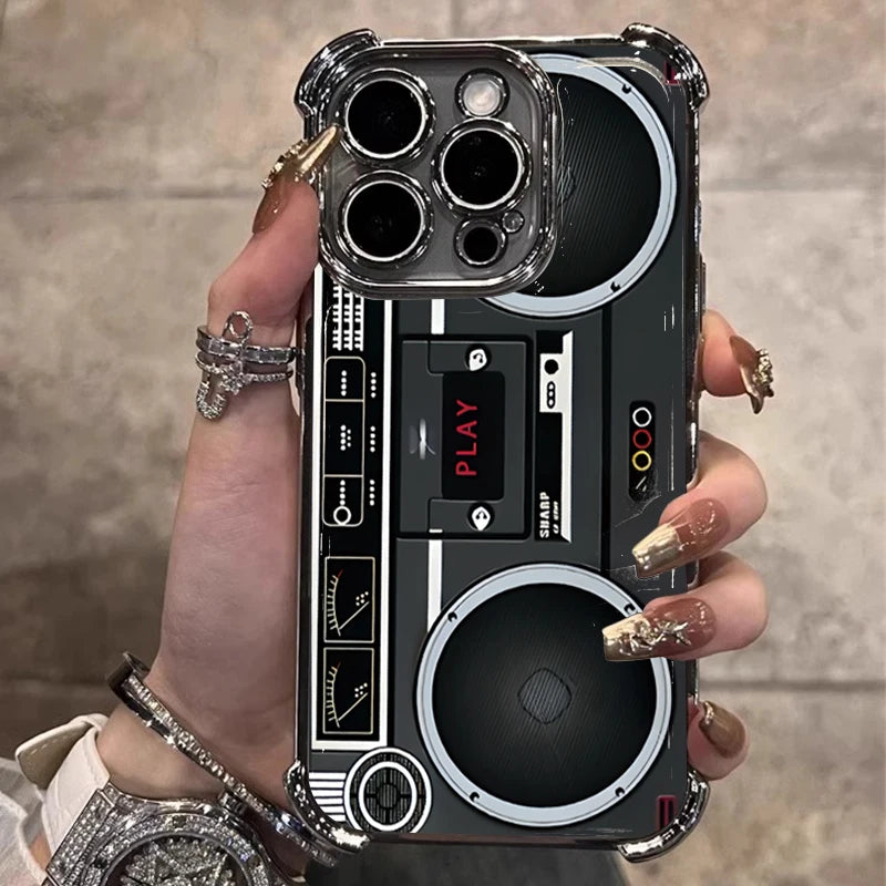 Retro Cassette Pattern Plating Phone Case iPhone