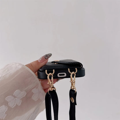 Luxury Crossbody Strap Lanyard Wallet Leather Case For iPhone