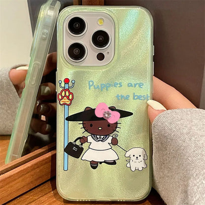 Hello Kitty Cartoon Black Skin Bow Strap Phone Case For iPhone