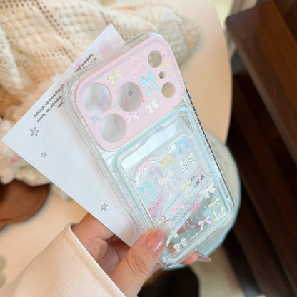 Korean Colorful Bowknot Card Holder Phone Case For iPhone