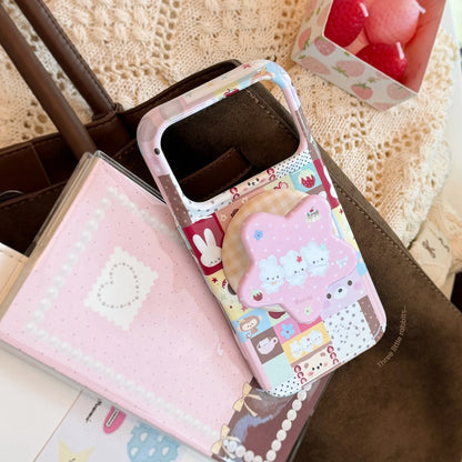 Korean Colorful Splicing Cartoon Bunny Stars Magnetic Bracket Phone Case For iPhone