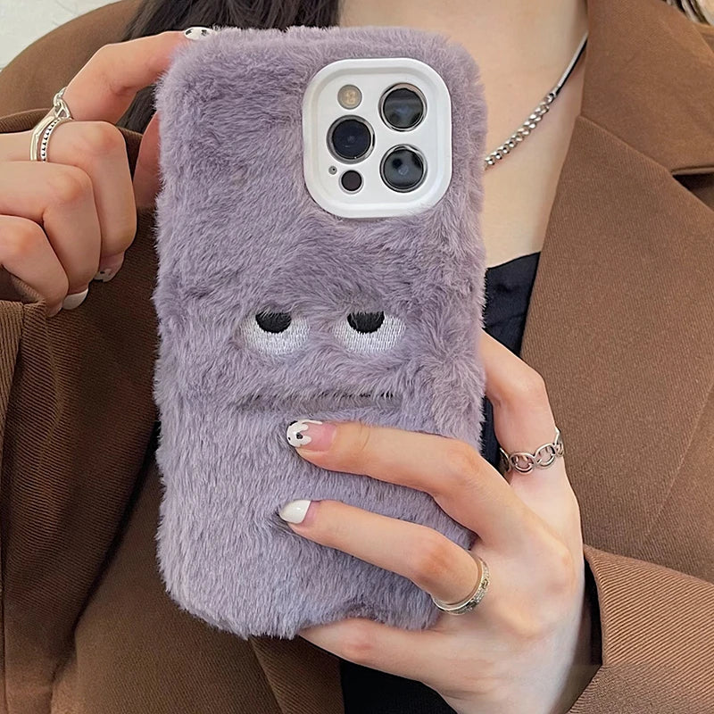 Korean Cute Funny Fluffy Phone Case For iPhone