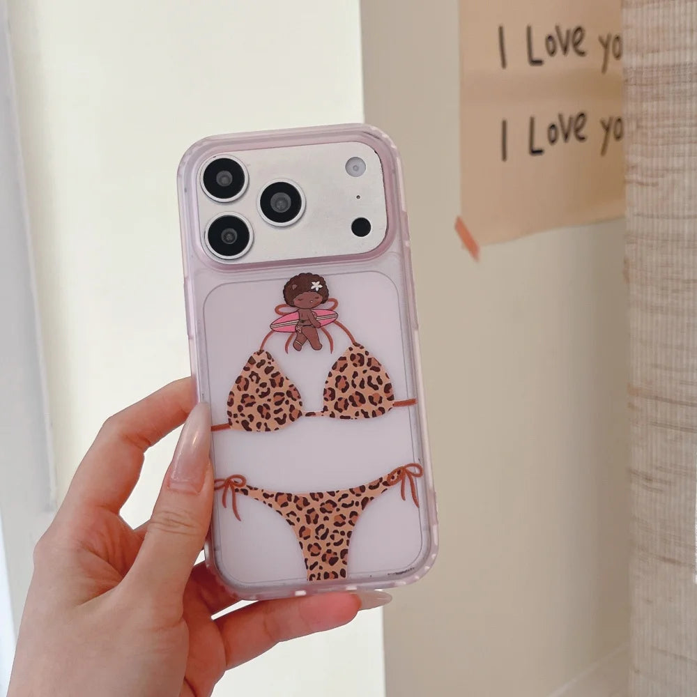 Cute Cartoon Leopard Print Bikini Phone Case For iPhone