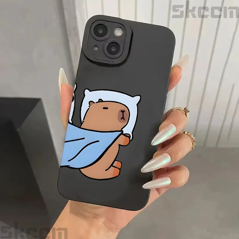 Cute Cartoon Capybara Couple Phone Case For iPhone