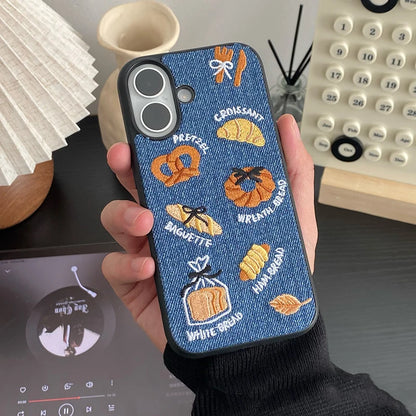 Retro Denim Embrpoidery Bread Toast Warm Fabric Phone Case