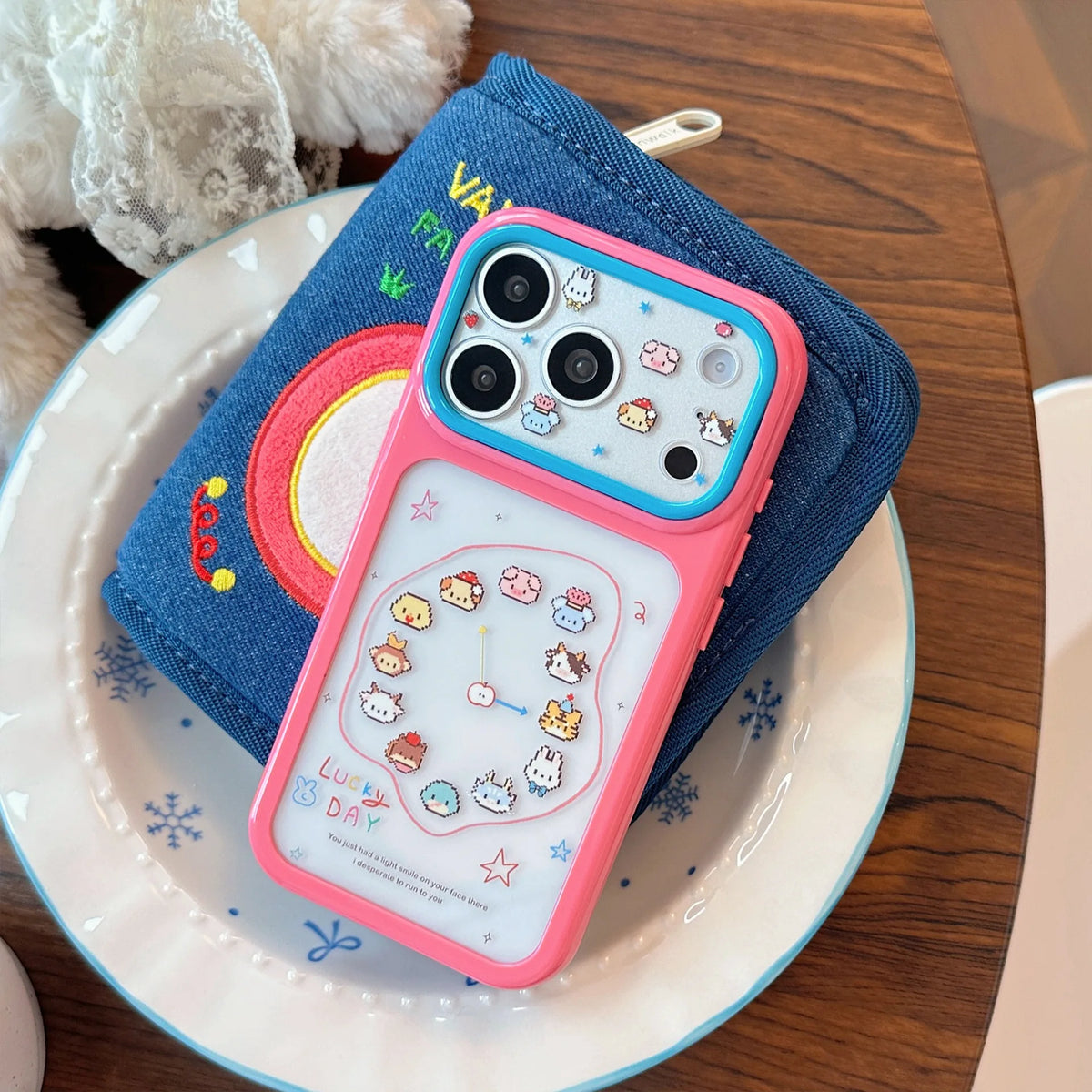 Korean Cartoon Animals Clock Stars Pattern Phone Case For iPhone
