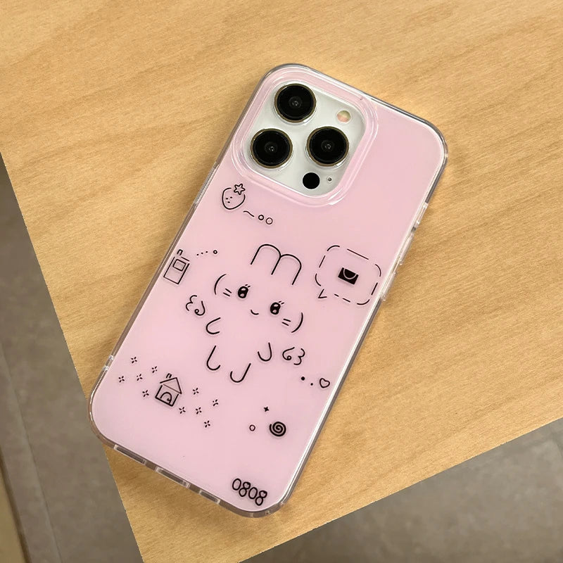 Cute Line Rabbit Cat Phone Case