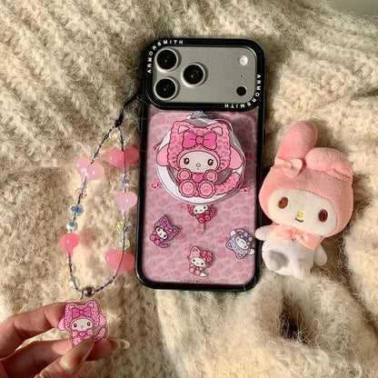 Leopard Print Cute Sanrio Melody Magnetic Holder Wireless Charge Phone Case For iPhone
