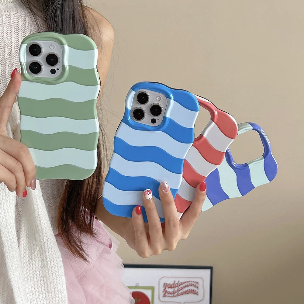Cute Glossy Wave Pattern Hit Color Stripe Phone Case
