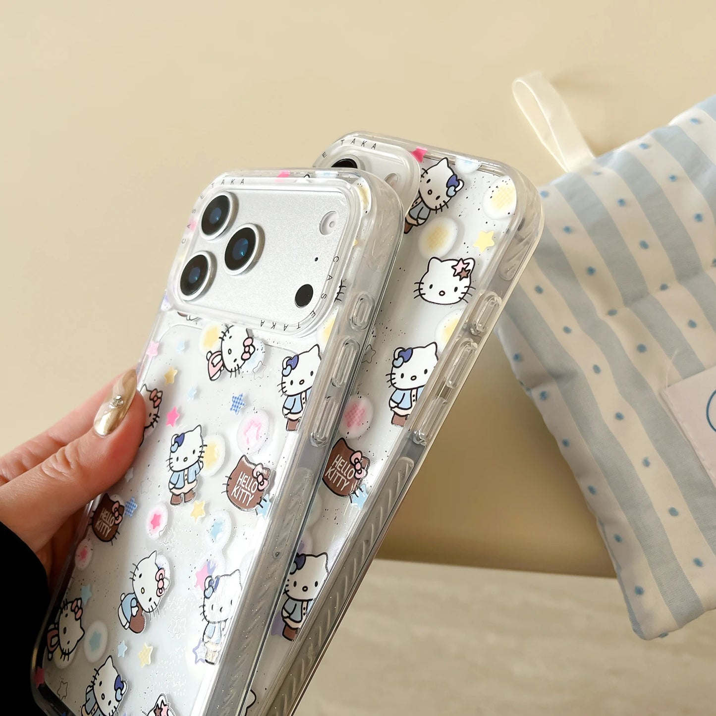 Star Kitty Cat Sparkling Pink Edge Transparent Case Phone Case For iPhone