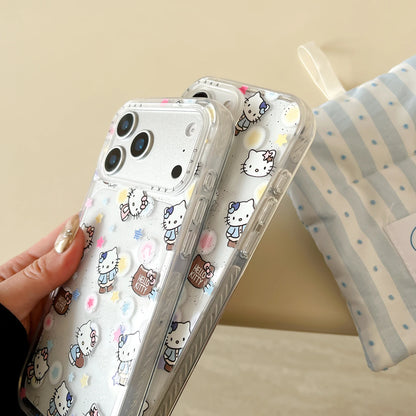 Star Kitty Cat Sparkling Pink Edge Transparent Case Phone Case For iPhone