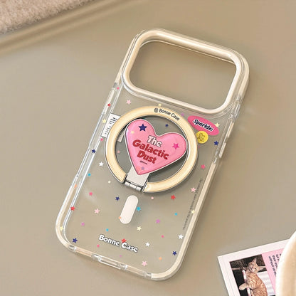 Korean Colorful Stars With Love Heart Bracket Magnetic Phone Case For iPhone