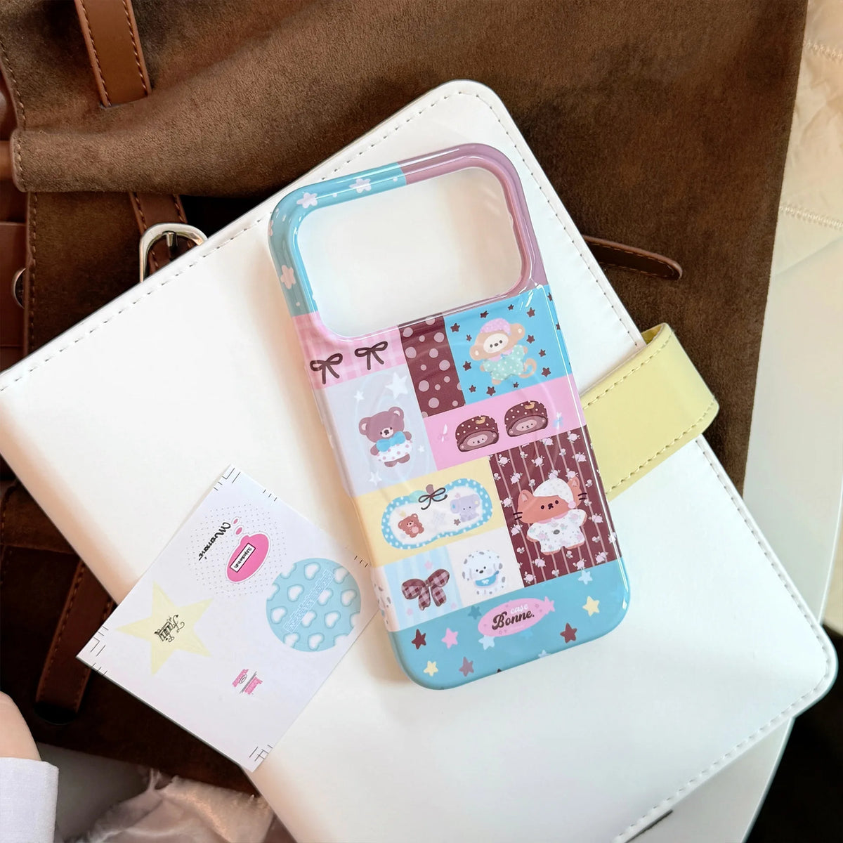 Korean Splicing Cartoon Nightwear Kitten Doll Magnetic Bracket Phone Case For iPhone