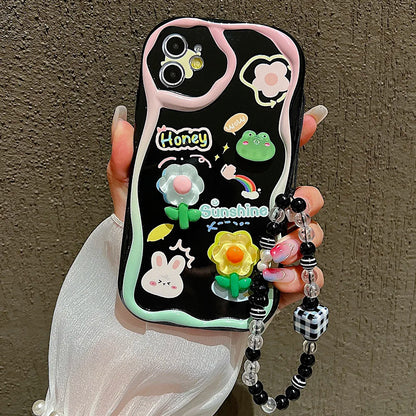 Cute 3D Pig Bracelet Wrist Chain Lanyard Clear Soft Phone Case For iPhone