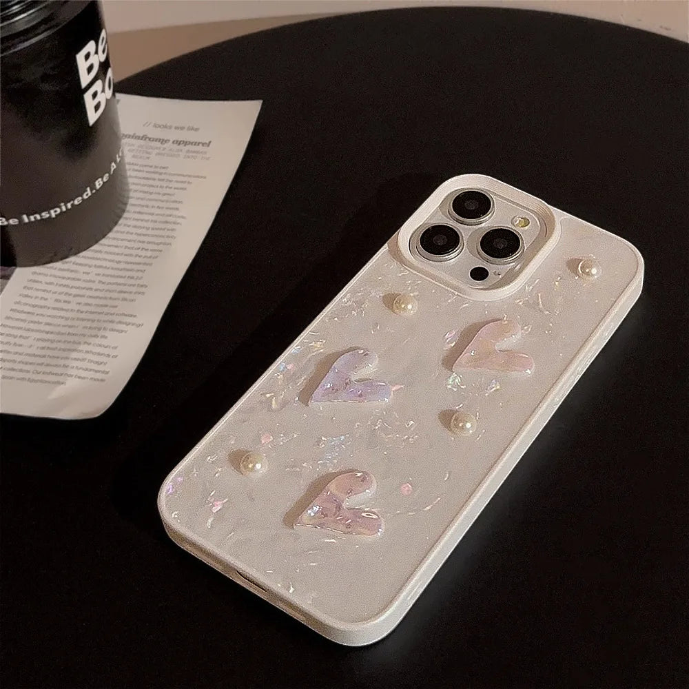 Korean Cute 3D Laser Pearl Love Soft Silicone Case For iPhone