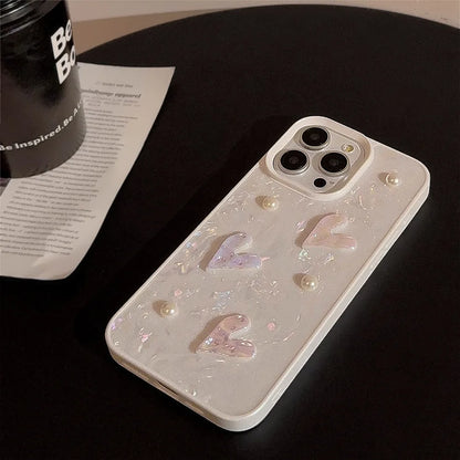 Korean Cute 3D Laser Pearl Love Soft Silicone Case For iPhone