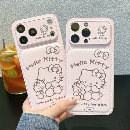 Cute Cartoon Sanrio Hello Kittty Painted Leather Phone Case For iPhone