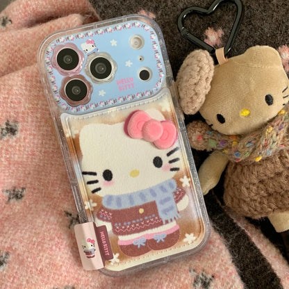 Luxury Cute Flower Lens Leather Scarf Kitty Phone Case For iPhone