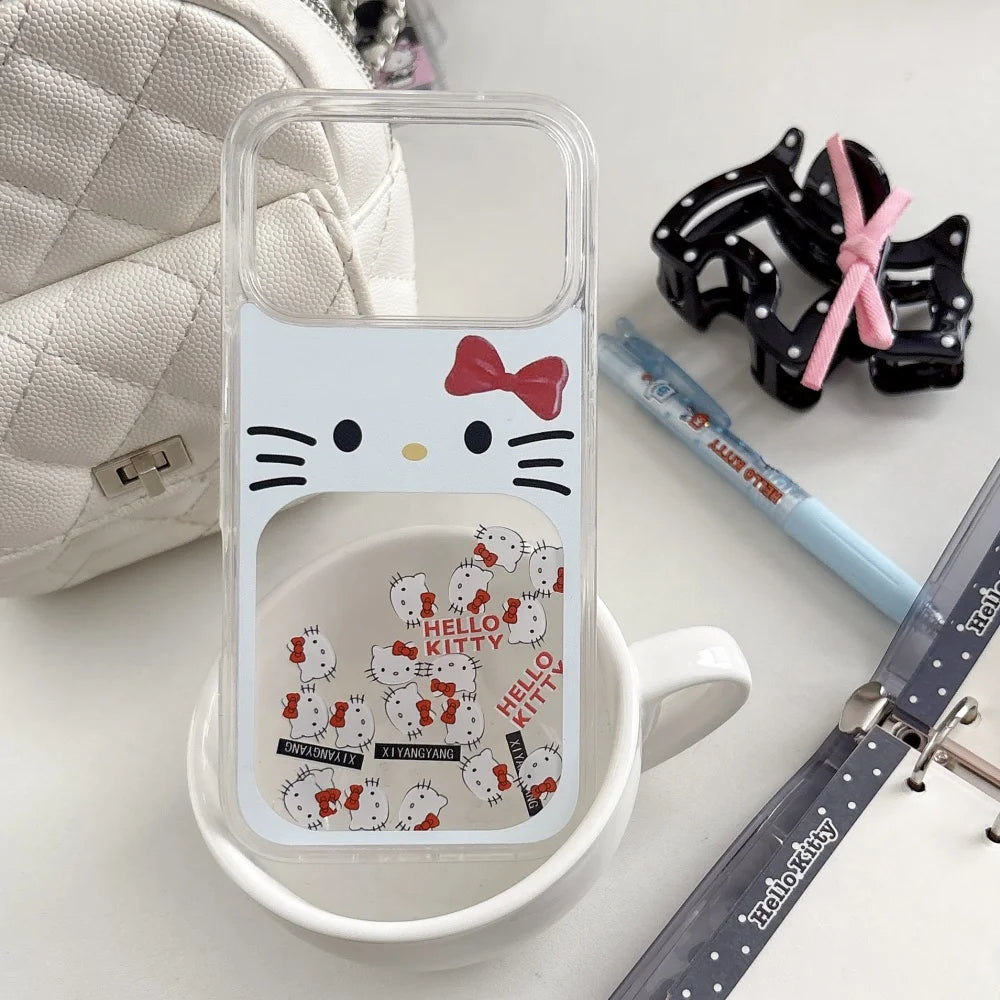 Sliding Block White Glitter Hello Kitty Bow Phone Case or iPhone