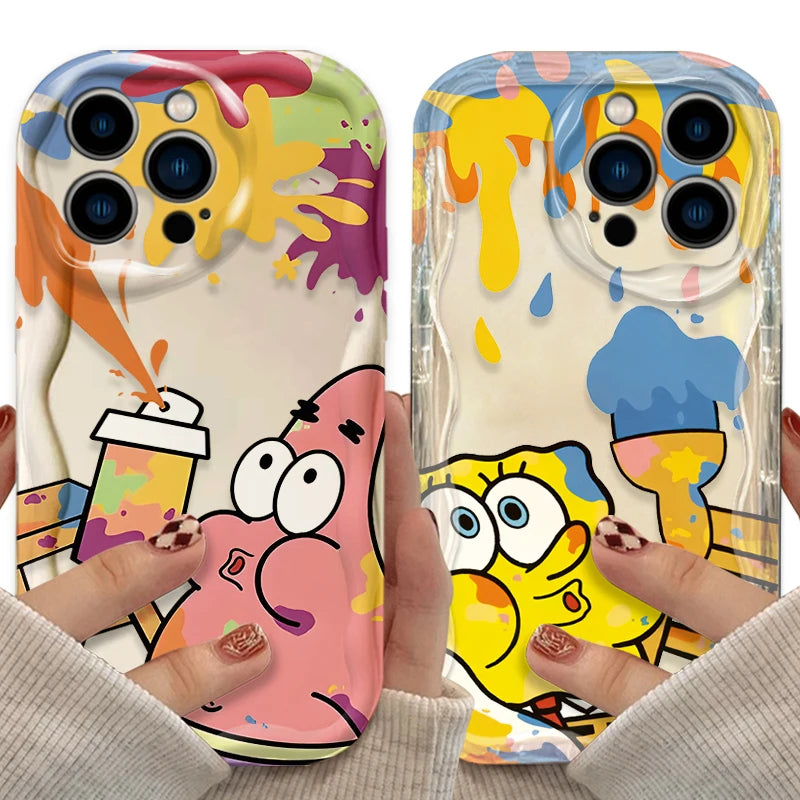 Liquid Silicone Shockproof Covers Funda S-SpongeBobs Wave Case For iPhone