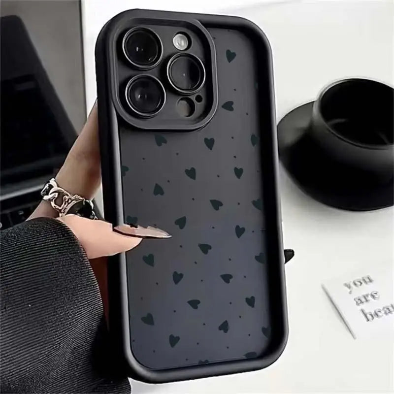 Love Heart Print Matte Soft Shockproof Cover Phone Case For IPhone