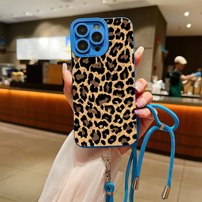 Brown Leopard Lanyard Strap Phone Case For iPhone