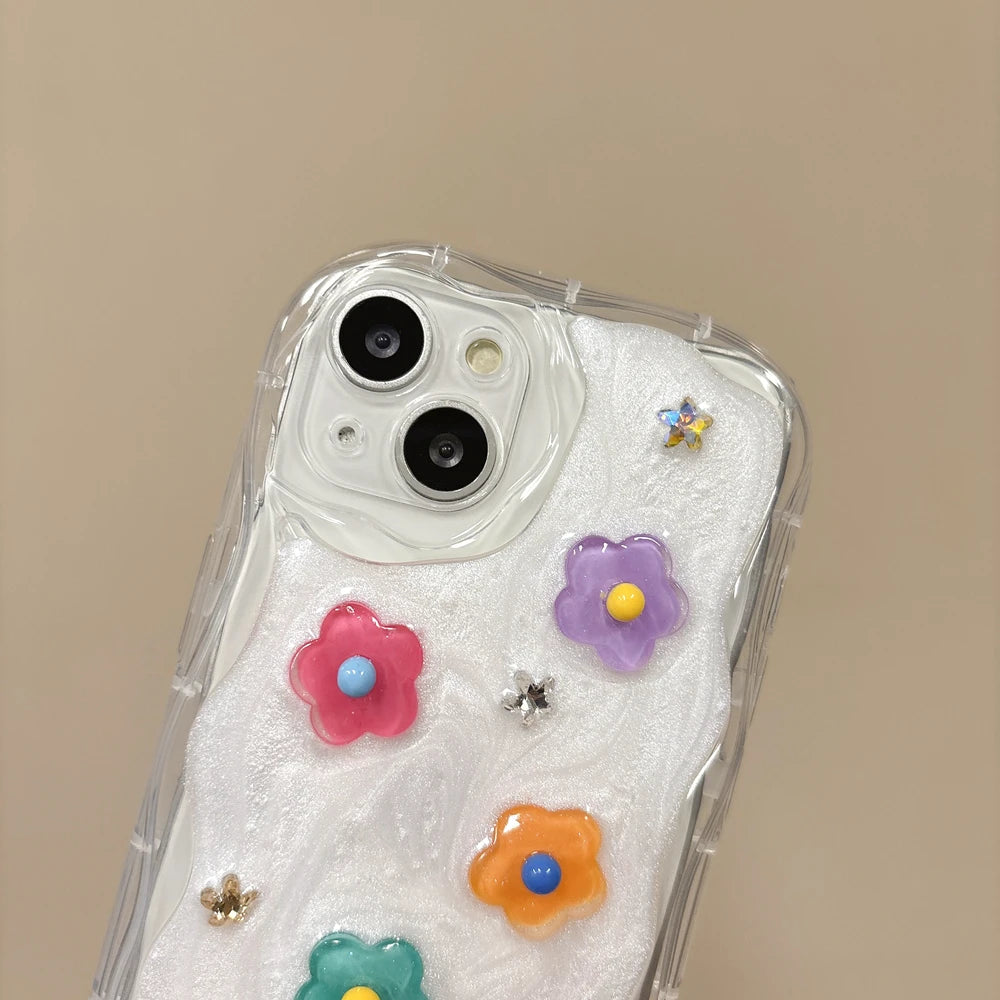 Cartoon Colorful Flower Wave Phone Case For iPhone