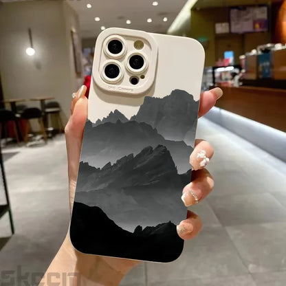 Black Mountain Peak Pattern Phone Case For iPhone