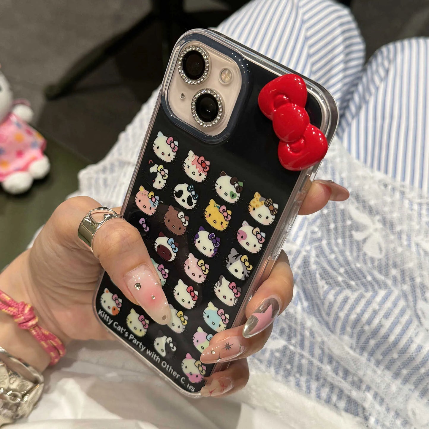 Hello Kitty Bow Makeup Black Phone Case For iPhone