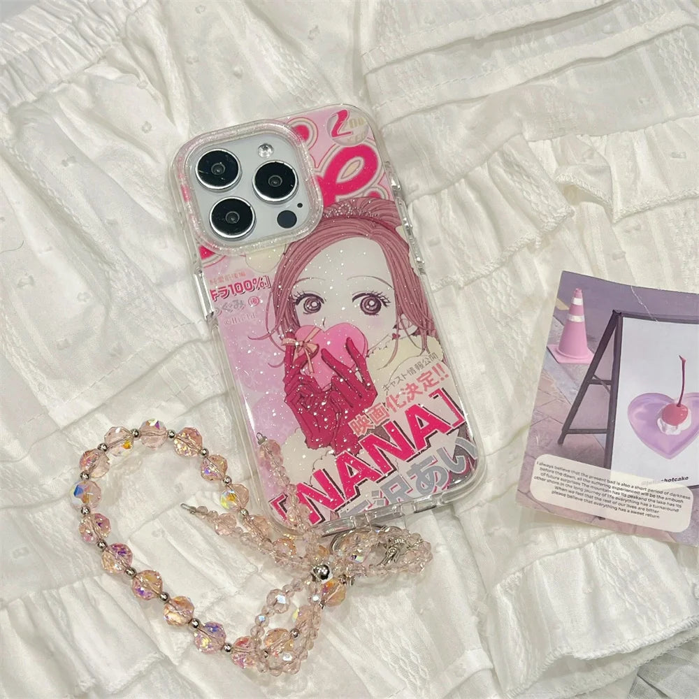 Japan Korean Cute Cartoon Girl kawaii Phone Lanyard Case For iPhone